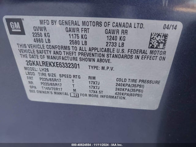 GMC Terrain Sle-2 2014 2GKALREKXE6332301 Image 9