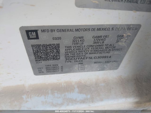 3GCUYAEF5LG309914 Chevrolet Silverado 1500 4wd  Short Bed Wt