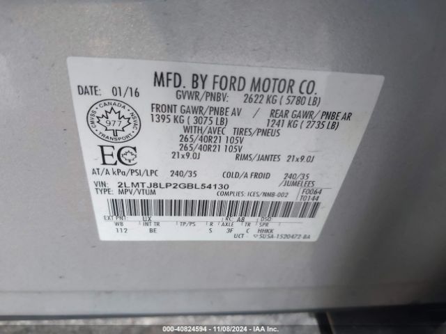 2LMTJ8LP2GBL54130 Lincoln Mkx Reserve