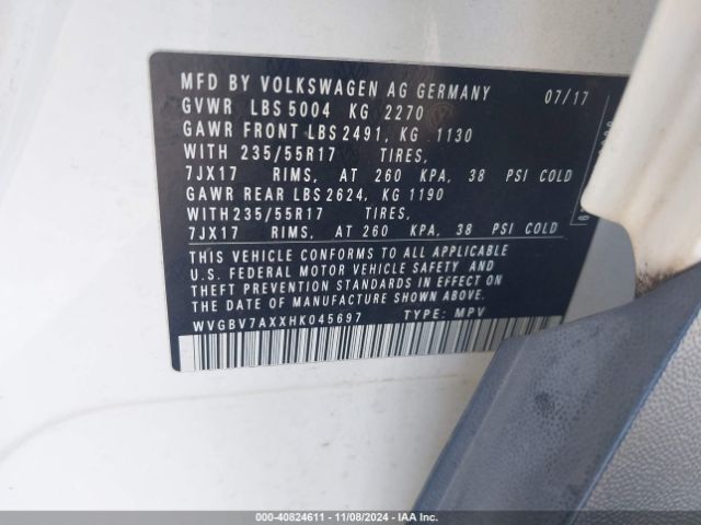 WVGBV7AXXHK045697 Volkswagen Tiguan 2.0t/2.0t S