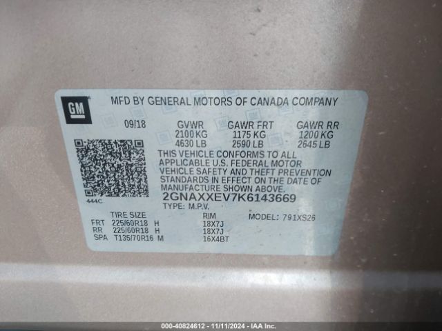 2GNAXXEV7K6143669 Chevrolet Equinox Premier