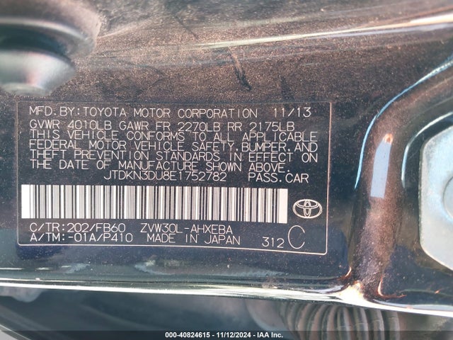 Toyota Prius Two 2014 JTDKN3DU8E1752782 Image 9