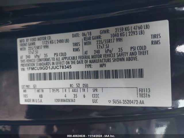 Ford ESCAPE SE 2018 1FMCU9GD1JUC78345 Image 9