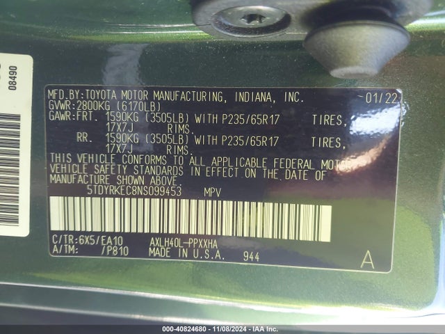 Toyota SIENNA XLE 2022 5TDYRKEC8NS099453 Image 9