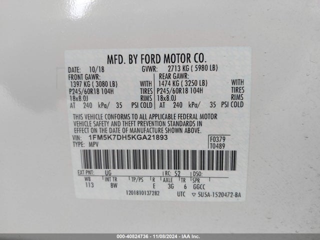 Ford EXPLORER XLT 2019 1FM5K7DH5KGA21893 Image 9