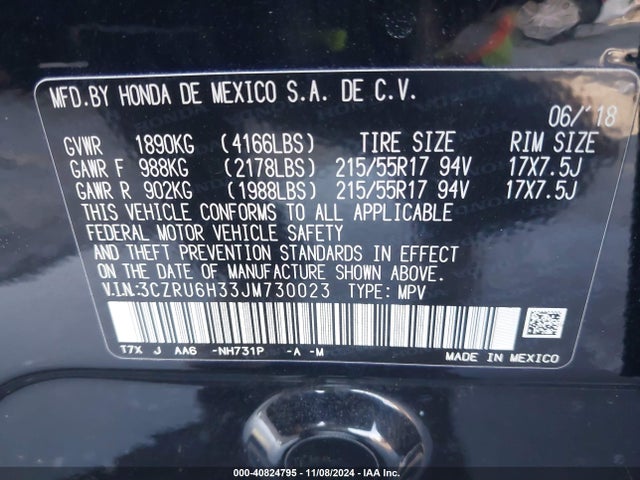 Honda HR-V LX 2018 3CZRU6H33JM730023 Image 9