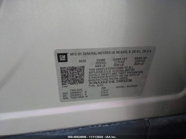 3GNAXKEV4LS693336 Chevrolet Equinox Fwd Lt 1.5l Turbo