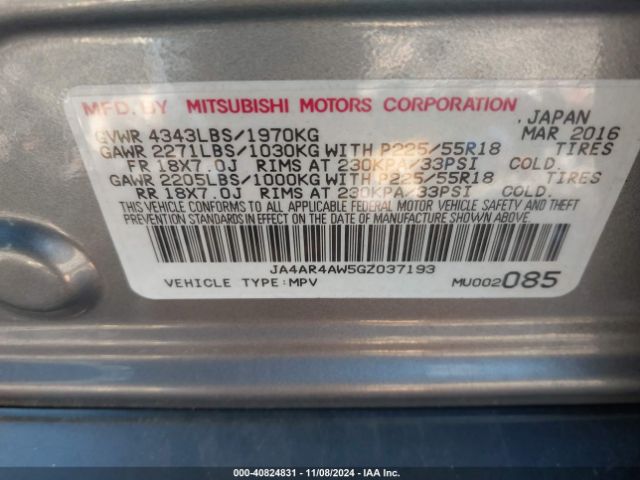 JA4AR4AW5GZ037193 Mitsubishi Outlander Sport 2.4 Sel