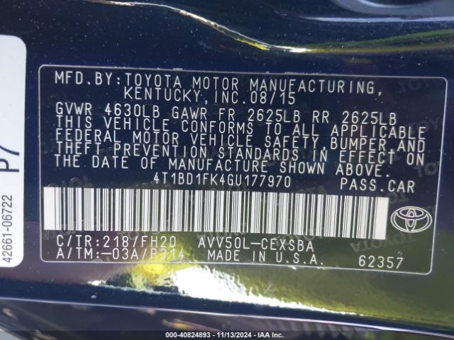 4T1BD1FK4GU177970 Toyota Camry Hybrid Se