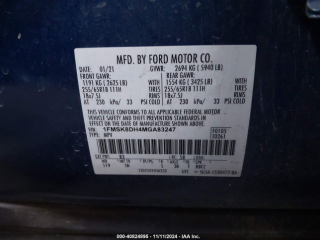 1FMSK8DH4MGA83247 Ford EXPLORER XLT