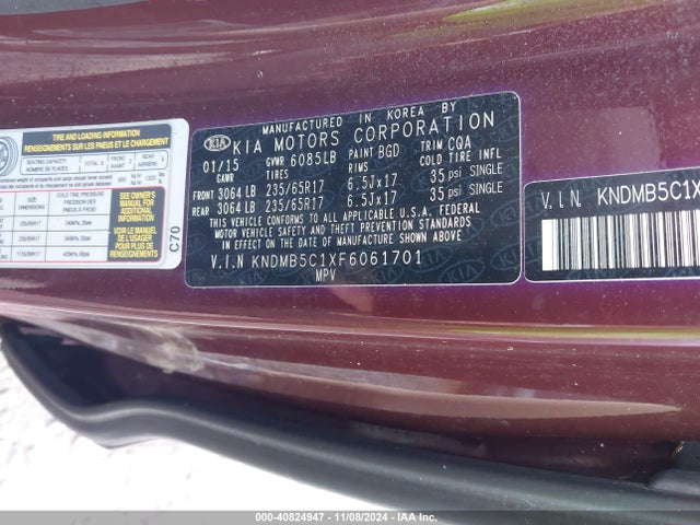 KIA SEDONA LX 2015 KNDMB5C1XF6061701 Image 9