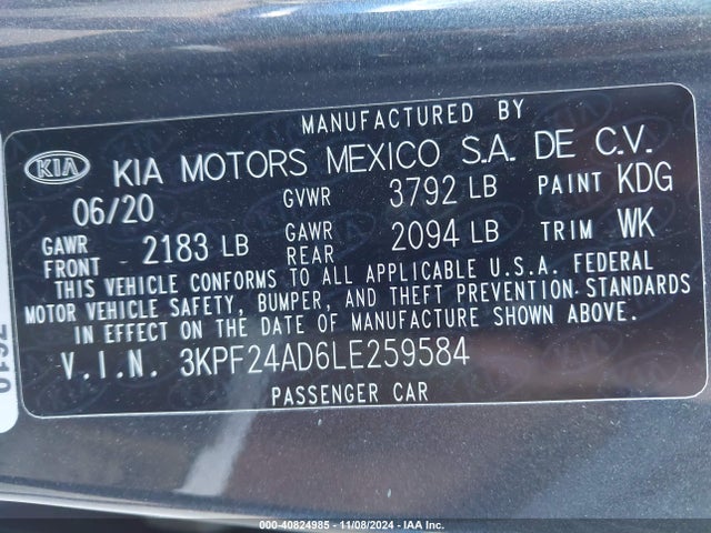 KIA Forte Lxs 2020 3KPF24AD6LE259584 Image 9