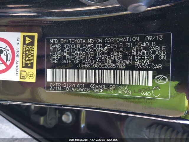 JTHBK1GG0E2085783 Lexus ES 350