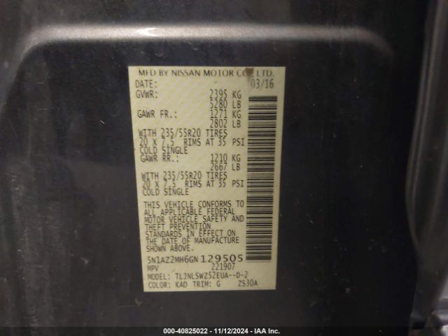 5N1AZ2MH6GN129505 Nissan Murano Platinum
