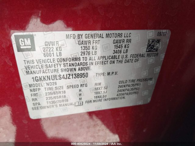 1GKKNULS4JZ138950 GMC Acadia Slt-1