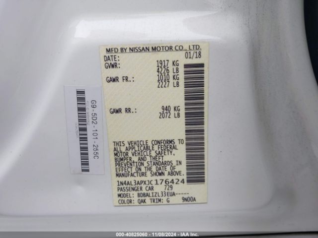 1N4AL3APXJC176424 Nissan Altima 2.5 Sv