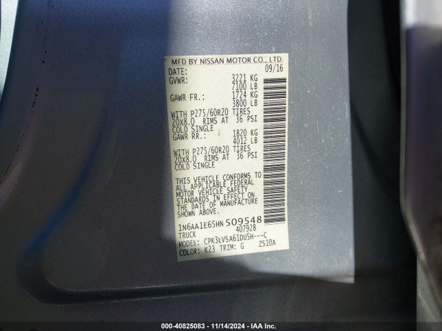 Nissan Titan Sl 2017 1N6AA1E65HN509548 Image 9