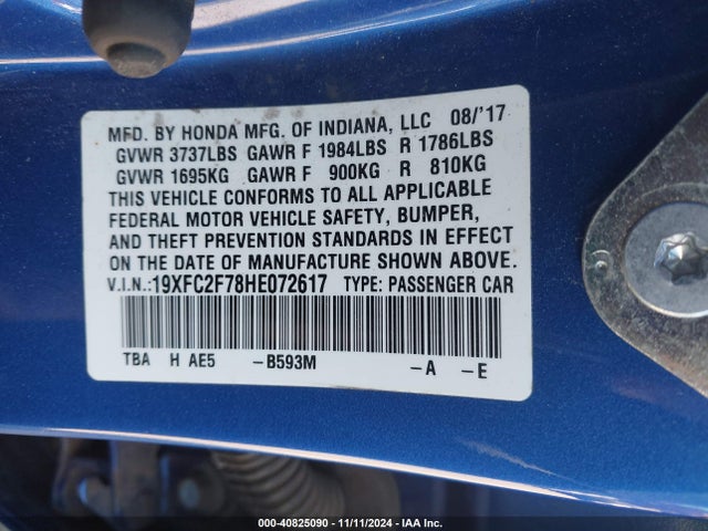 Honda CIVIC EX 2017 19XFC2F78HE072617 Image 9