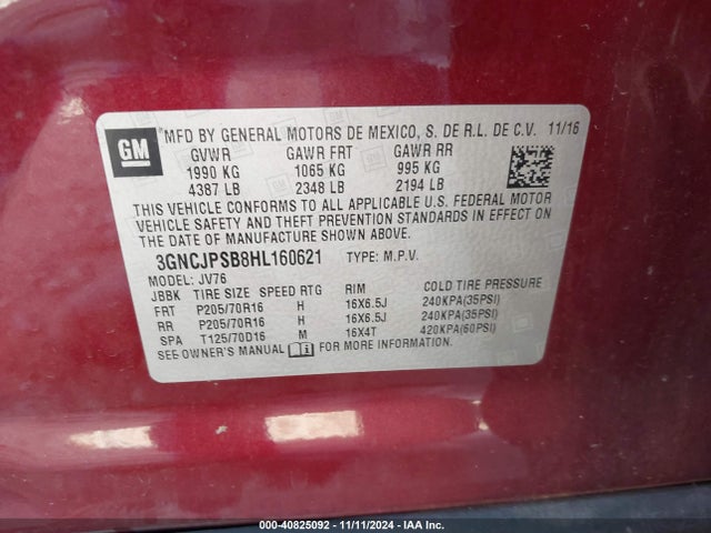 Chevrolet Trax Lt 2017 3GNCJPSB8HL160621 Image 9