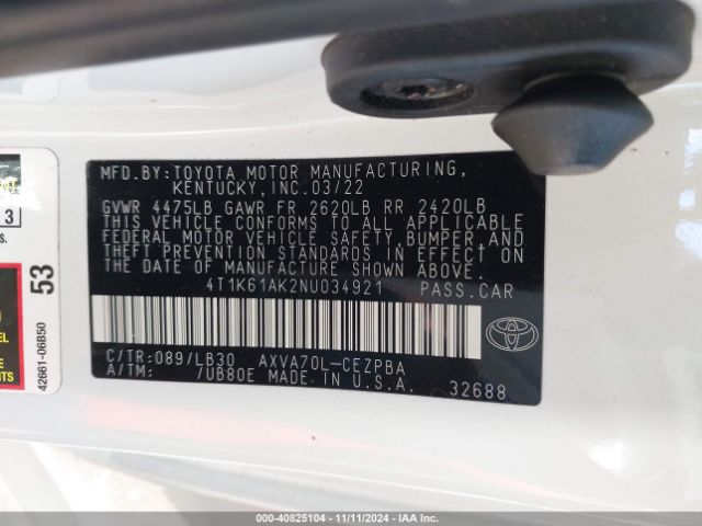 2022 TOYOTA CAMRY 4T1K61AK2NU034921 Photo 8