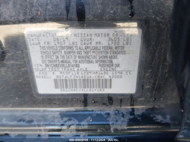 3N1CN8EVXLL814183 Nissan Versa Sv Xtronic Cvt