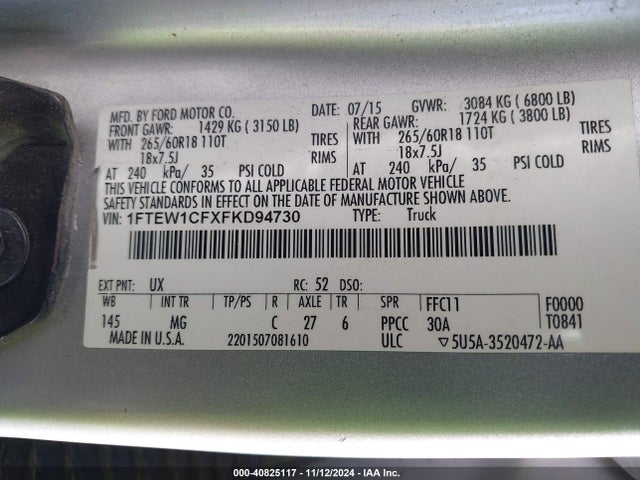 Ford F-150 Xlt 2015 1FTEW1CFXFKD94730 Image 9