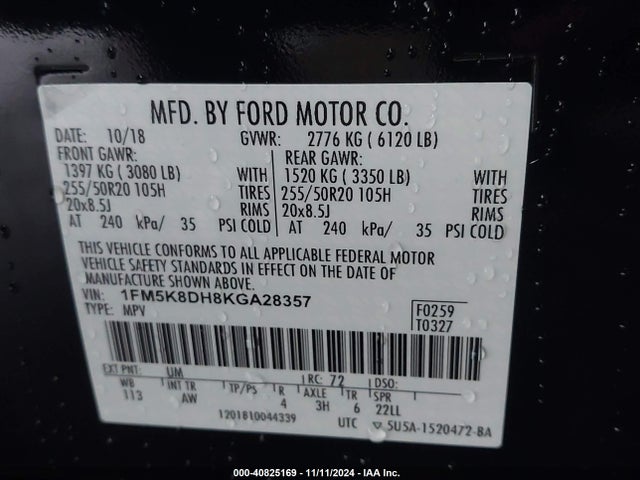 Ford EXPLORER XLT 2019 1FM5K8DH8KGA28357 Image 9