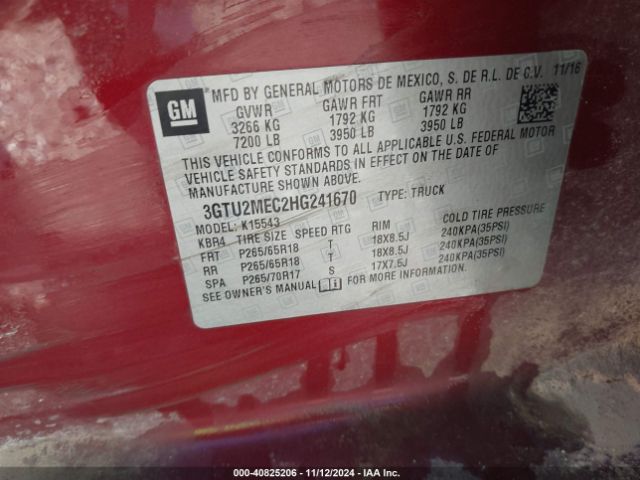 3GTU2MEC2HG241670 GMC Sierra 1500 Sle