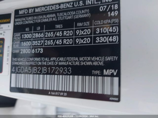 4JGDA5JB2JB172933 Mercedes-Benz GLE 350