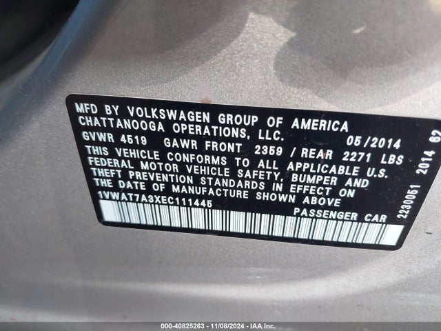 1VWAT7A3XEC111445 Volkswagen Passat 1.8t S