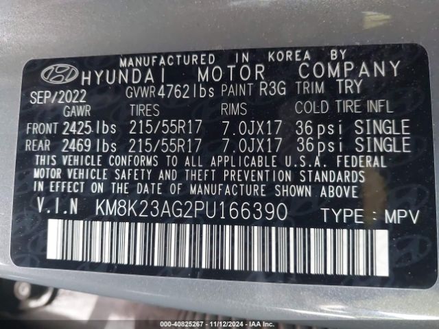 KM8K23AG2PU166390 Hyundai Kona Electric Se