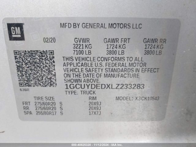 1GCUYDEDXLZ233283 Chevrolet Silverado 1500 4wd  Short Bed Lt