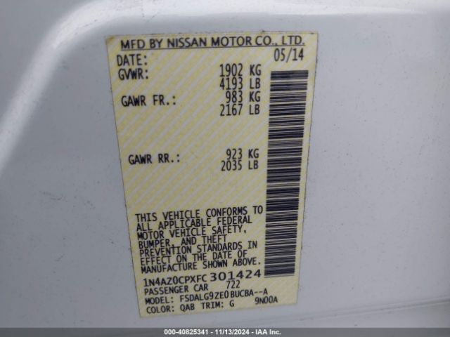 1N4AZ0CPXFC301424 Nissan Leaf Sl