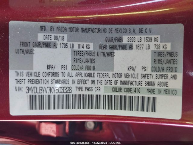 3MYDLBYV7KY503328 Toyota YARIS LE