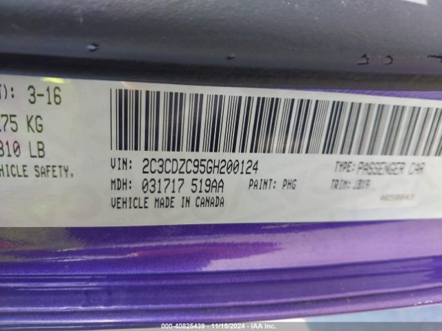 2C3CDZC95GH200124 Dodge Challenger Srt Hellcat