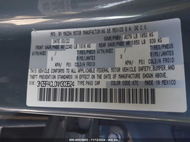 3MZBPACLONM3O3524 Mazda MAZDA3