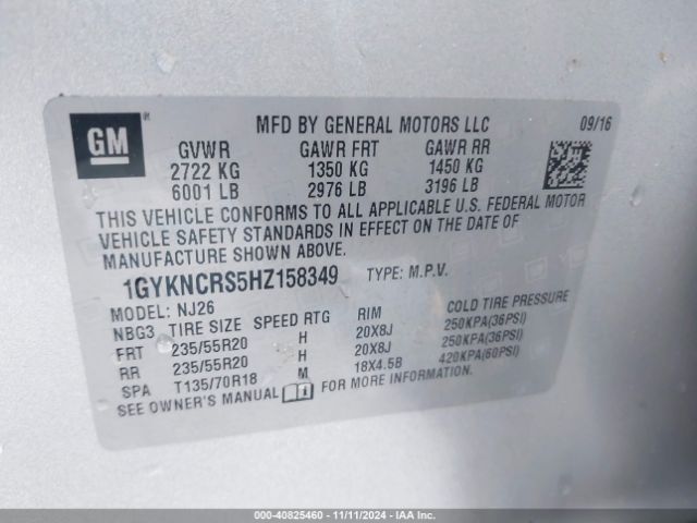 1GYKNCRS5HZ158349 Cadillac Xt5 Premium Luxury