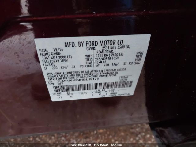 2LMPJ6KP4HBL19176 Lincoln Mkx Select