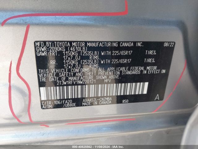 2T3W1RFV1NW220121 Toyota Rav4 Xle