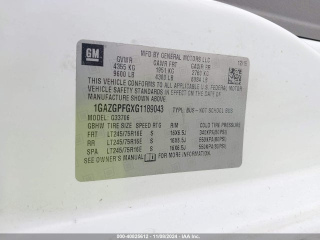 Chevrolet Express 3500 Lt 2016 1GAZGPFGXG1189043 Image 9