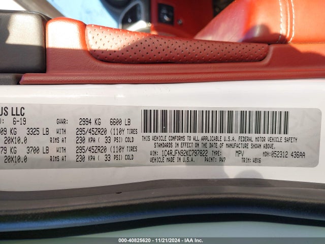 1C4RJFN92KC797822 Jeep Grand Cherokee Trackhawk 4x4