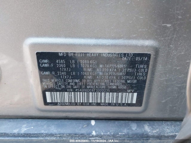 Subaru Outback 2.5i Premium 2014 4S4BRBDC6E3322335 Image 9