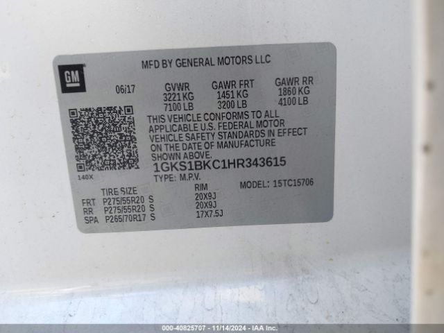 1GKS1BKC1HR343615 GMC YUKON SLT