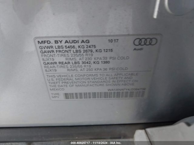 WA1ANAFY4J2084736 Audi Q5 2.0t Premium/2.0t Tech Premium