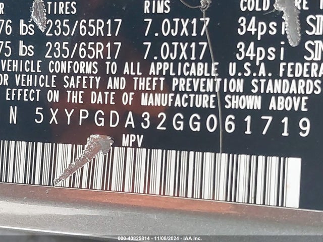 KIA Sorento 2.4l Lx 2016 5XYPGDA32GG061719 Image 9