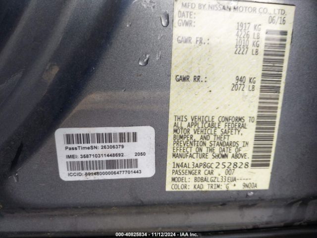 1N4AL3AP8GC252828 Nissan Altima 2.5/2.5 S/2.5 Sl/2.5 Sr/2.5 Sv