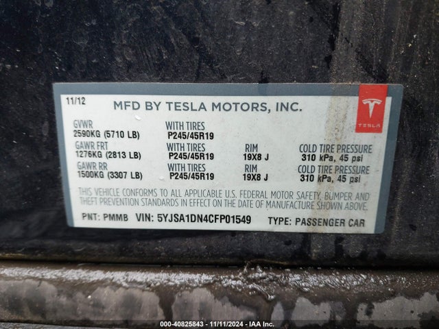 2012 TESLA MODEL S 5YJSA1DN4CFP01549 Photo 8