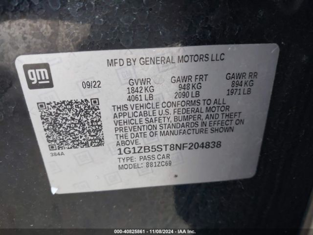 1G1ZB5ST8NF204838 Chevrolet Malibu Fwd Ls