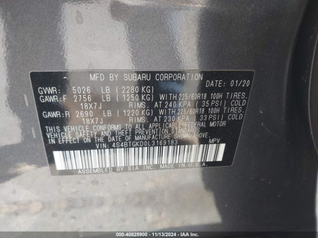 4S4BTGKD0L3169183 Subaru Outback Onyx Edition Xt