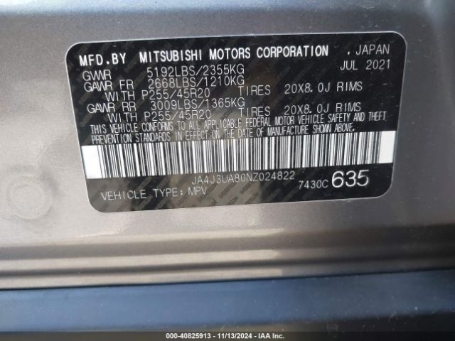 2022 MITSUBISHI OUTLANDER JA4J3UA80NZ024822 Photo 8